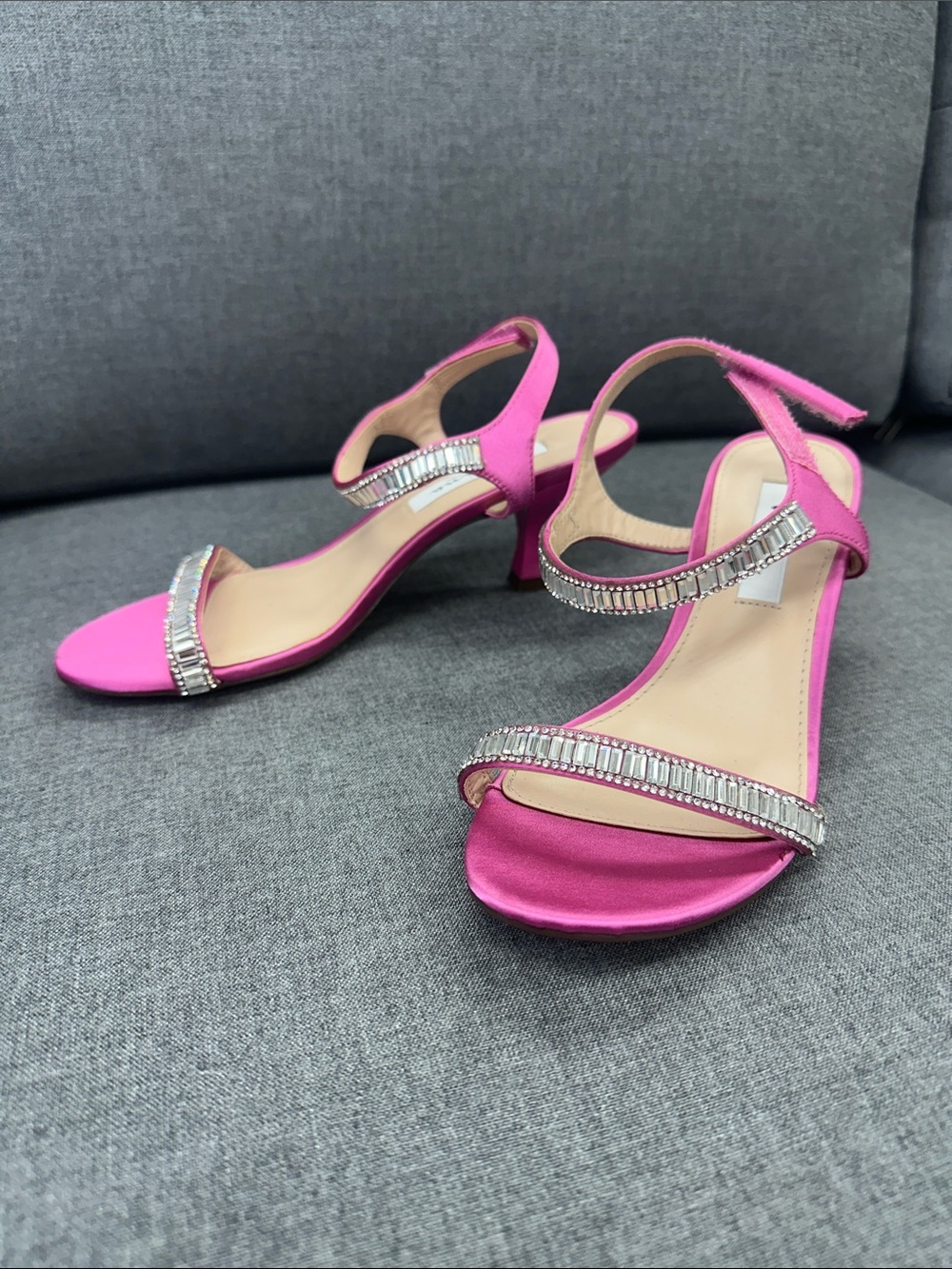 MIA Hot Pink Satin Mid-Heel Sandals with Crystal Straps